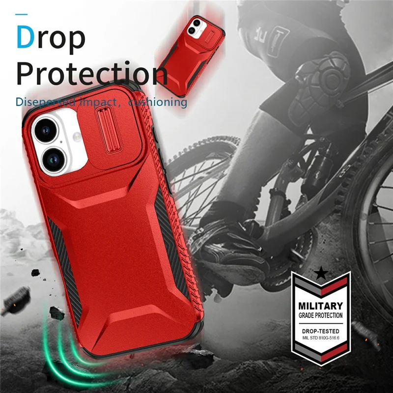 For iPhone 17 Case Camshield TPU + PC Phone Cover Non-Slip Side Edge - Red