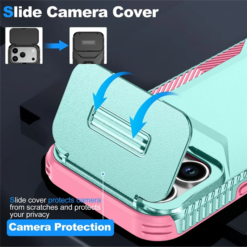 For iPhone 17 Pro Case Camshield TPU + PC Phone Cover Non-Slip Side Edge - Green / Pink