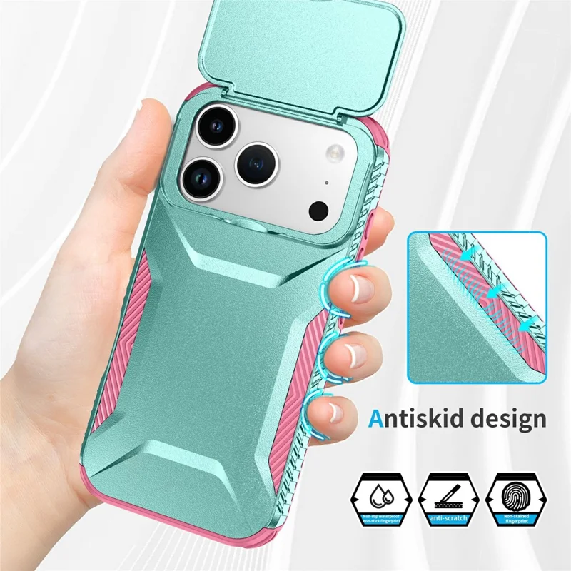 For iPhone 17 Pro Case Camshield TPU + PC Phone Cover Non-Slip Side Edge - Green / Pink