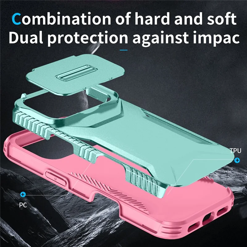 For iPhone 17 Pro Case Camshield TPU + PC Phone Cover Non-Slip Side Edge - Green / Pink