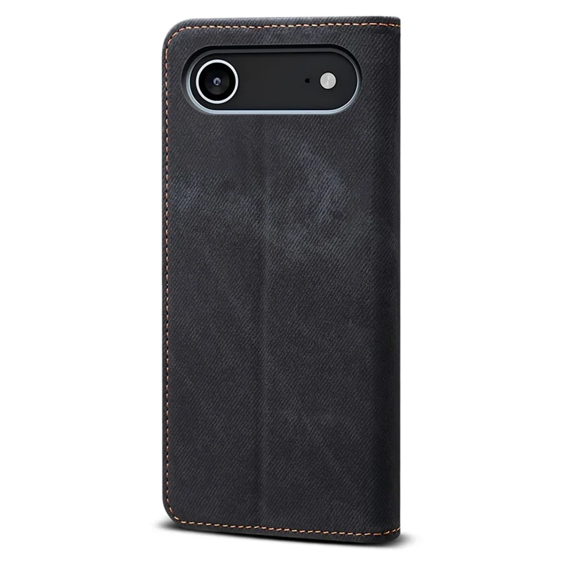 Custodia Air per iPhone 17 in Stile Jeans, Texture in Pelle Antigraffio con Supporto - Nero