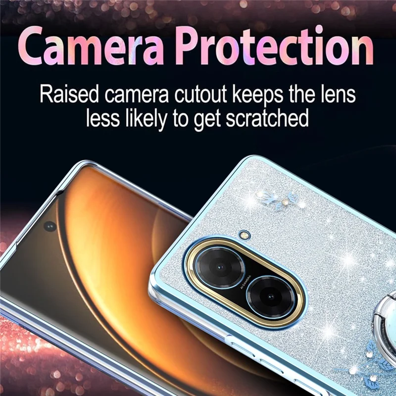 KADEM für Xiaomi Redmi A5 NFC (173,45 mm) Hülle Ring Ständer TPU Blumen Handyhülle Farbverlauf Glitzer - Blau
