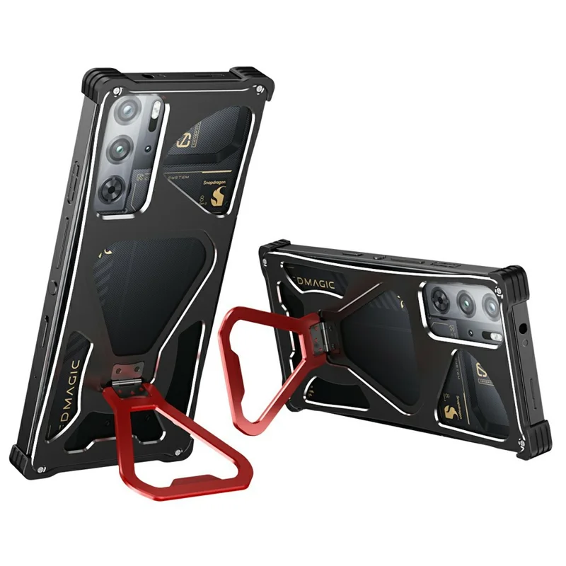 Étui en métal avec support pour ZTE nubia RedMagic 10S Pro+ 5G / 10S Pro 5G / 10 Pro+ 5G / 10 Pro 5G / 9S Pro+ 5G / 9S Pro 5G / 9 Pro+ 5G / 9 Pro 5G - Noir / Rouge