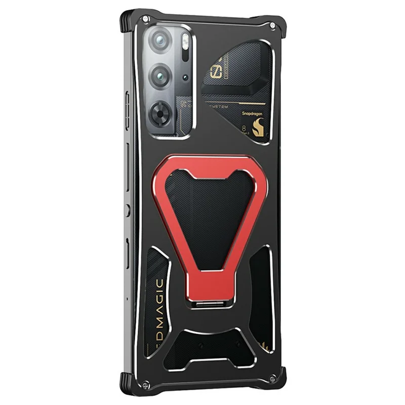 Étui en métal avec support pour ZTE nubia RedMagic 10S Pro+ 5G / 10S Pro 5G / 10 Pro+ 5G / 10 Pro 5G / 9S Pro+ 5G / 9S Pro 5G / 9 Pro+ 5G / 9 Pro 5G - Noir / Rouge