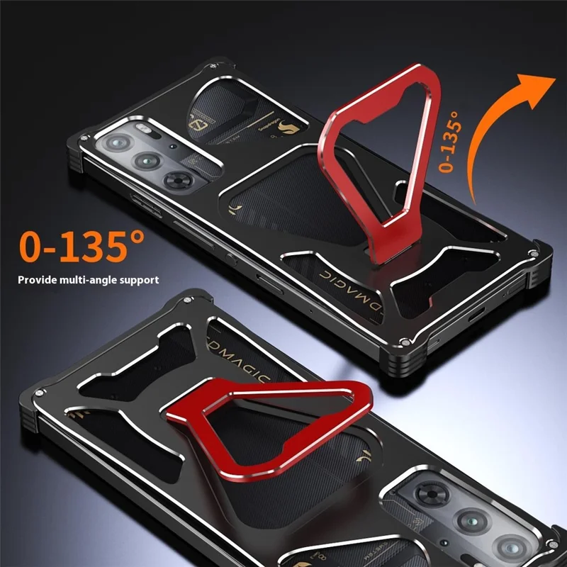 Étui en métal avec support pour ZTE nubia RedMagic 10S Pro+ 5G / 10S Pro 5G / 10 Pro+ 5G / 10 Pro 5G / 9S Pro+ 5G / 9S Pro 5G / 9 Pro+ 5G / 9 Pro 5G - Noir / Rouge