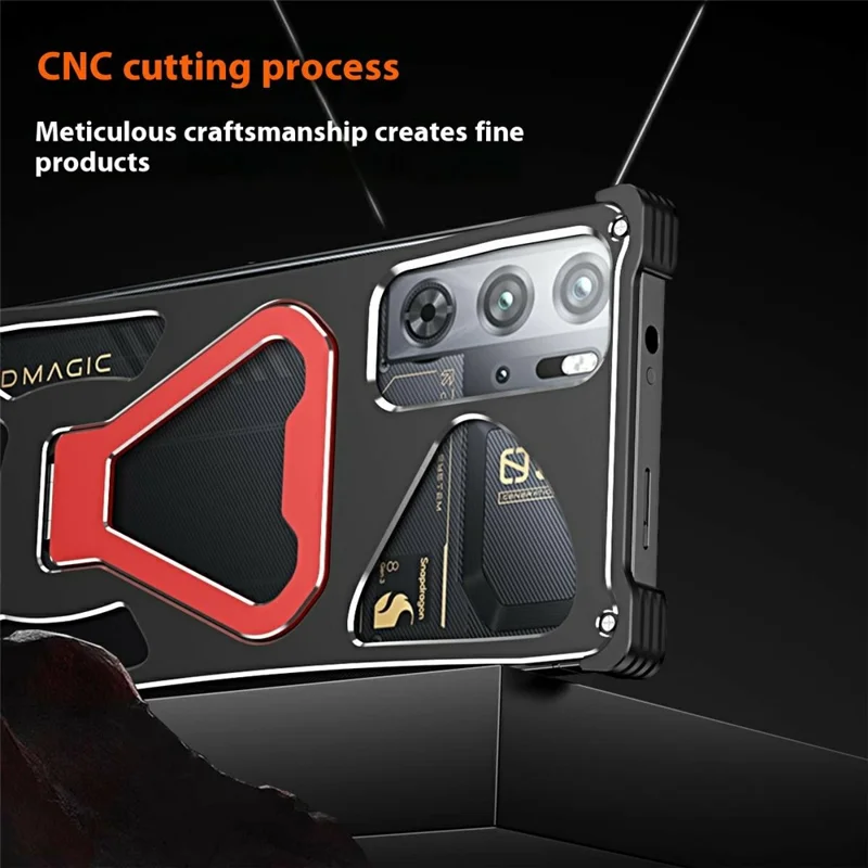 Étui en métal avec support pour ZTE nubia RedMagic 10S Pro+ 5G / 10S Pro 5G / 10 Pro+ 5G / 10 Pro 5G / 9S Pro+ 5G / 9S Pro 5G / 9 Pro+ 5G / 9 Pro 5G - Noir / Rouge