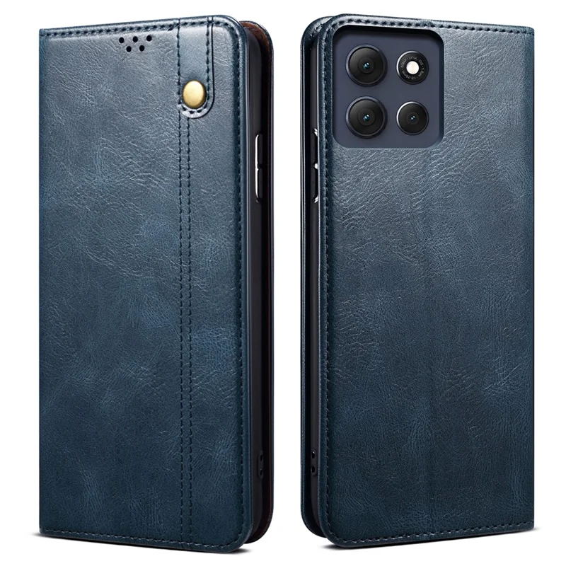 For Motorola Moto G86 5G Case Crazy Horse Texture Waxy Leather Wallet Stand Phone Cover - Blue