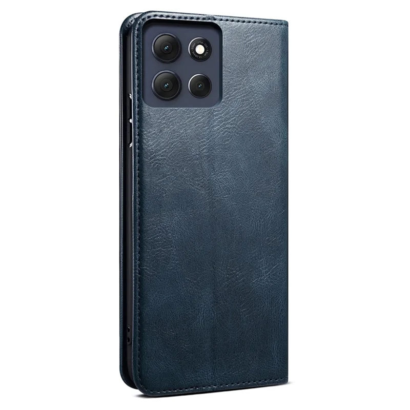 For Motorola Moto G86 5G Case Crazy Horse Texture Waxy Leather Wallet Stand Phone Cover - Blue
