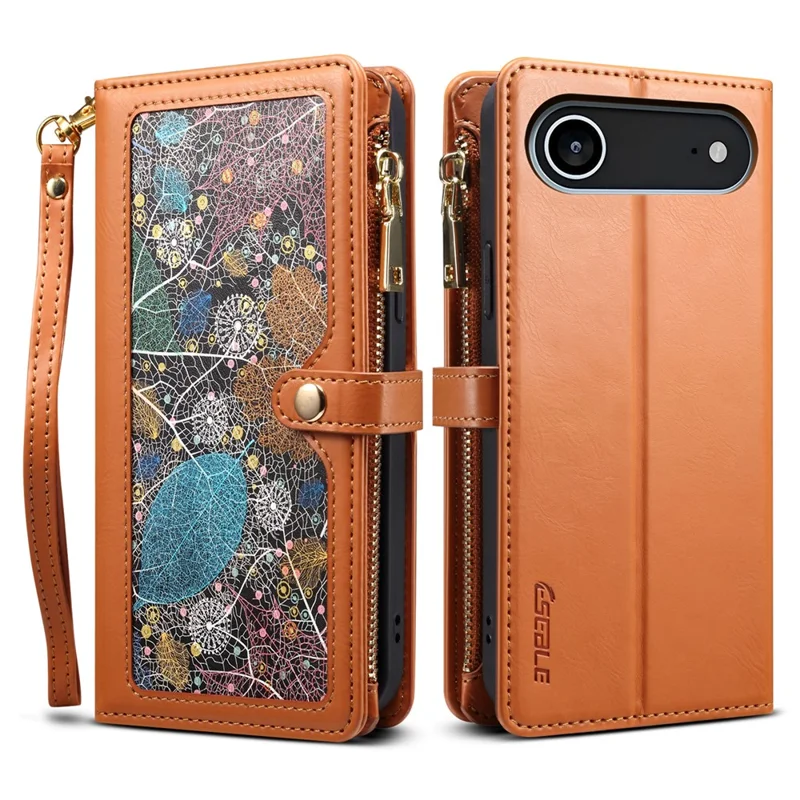 Funda ESEBLE Galaxy Series para iPhone 17 con Bloqueo RFID, Cuero Marrón con Cremallera, Correa para Hombro y Muñeca