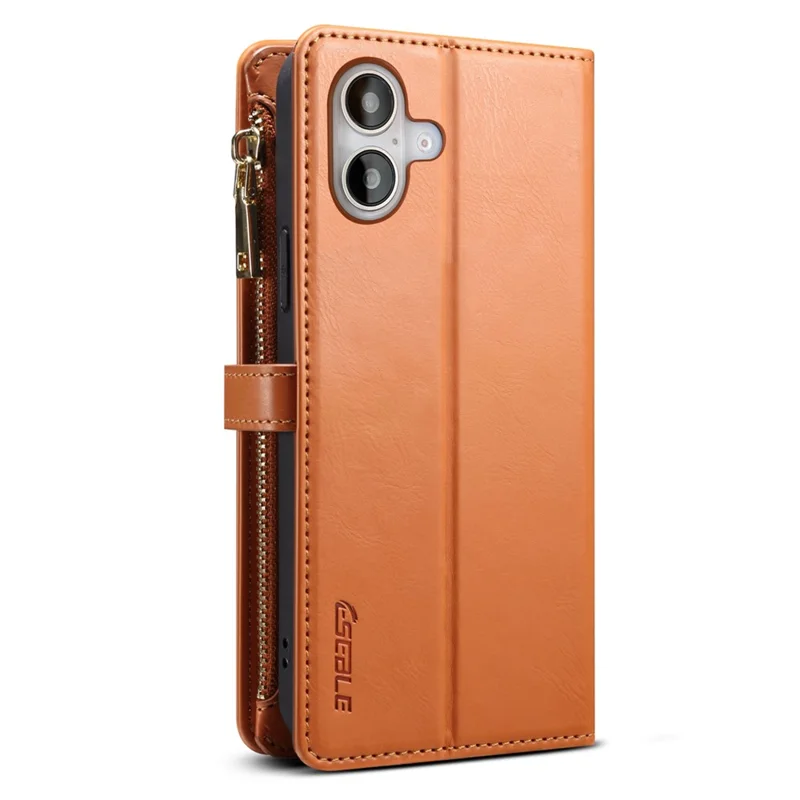 Чехол ESEBLE Galaxy Series для iPhone 17 с блокировкой RFID, кожаный, на молнии, с ремешком через плечо + наручный ремешок - Коричневый