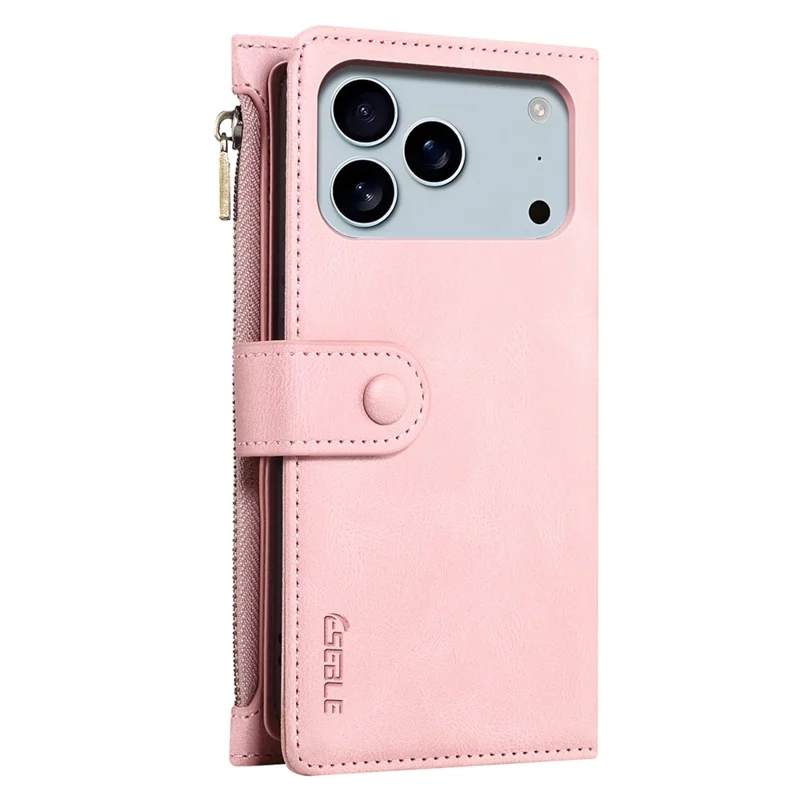 Funda ESEBLE Serie Star para iPhone 17 Pro Max, Cartera con Cremallera, Cuero, Soporte y Correa de Muñeca - Oro Rosa