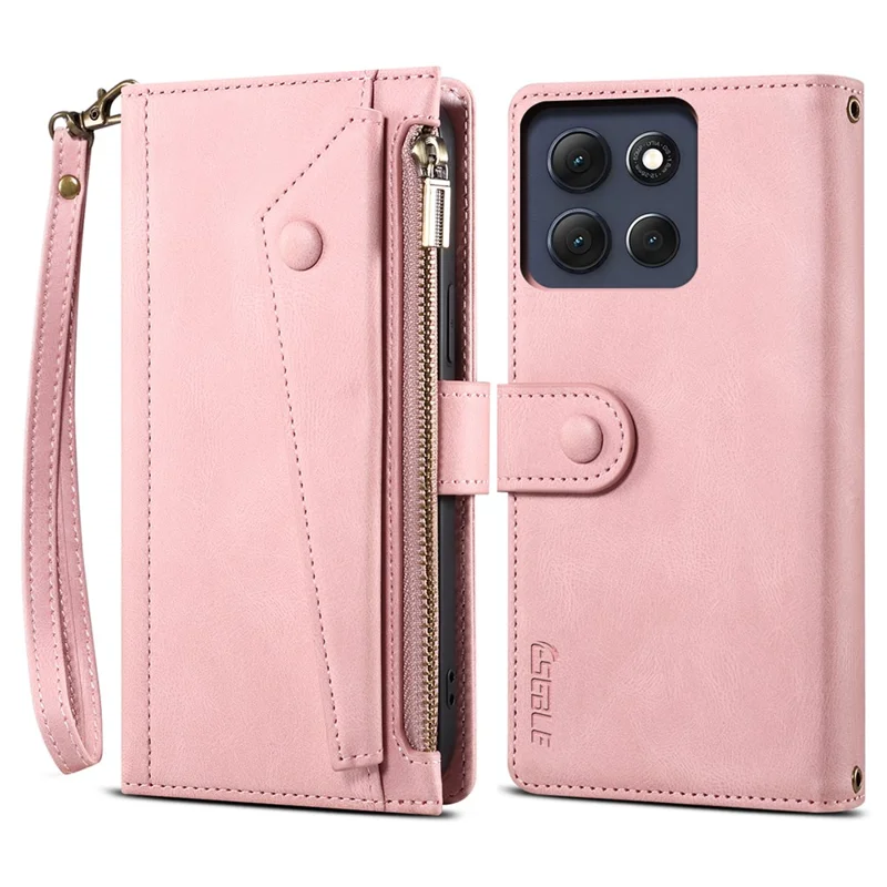 ESEBLE Star Series For Motorola Moto G56 5G Case Zipper Wallet Leather Stand Phone Cover - Rose Gold