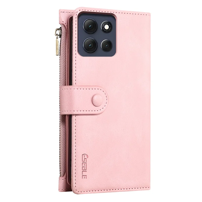 ESEBLE Star Series For Motorola Moto G56 5G Case Zipper Wallet Leather Stand Phone Cover - Rose Gold