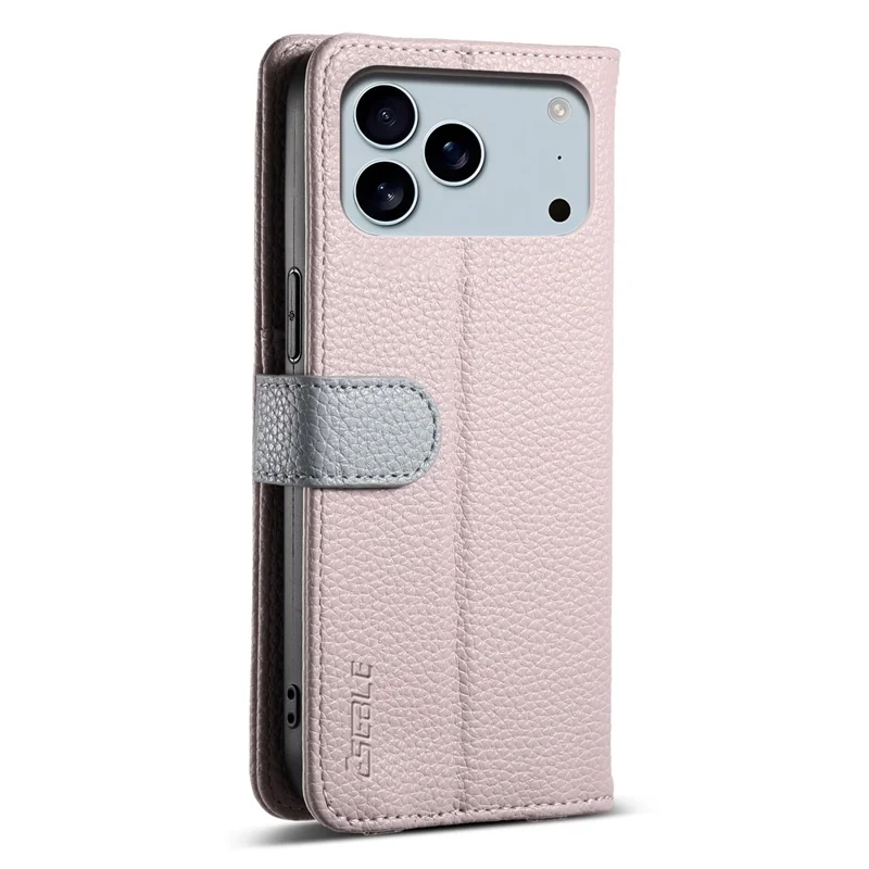 ESEBLE E11 Funda para iPhone 17 Pro con Bolsillo de Cremallera, Textura de Cuero Tipo Piel de Lichi, Espejo y Correa de Muñeca - Morado Claro