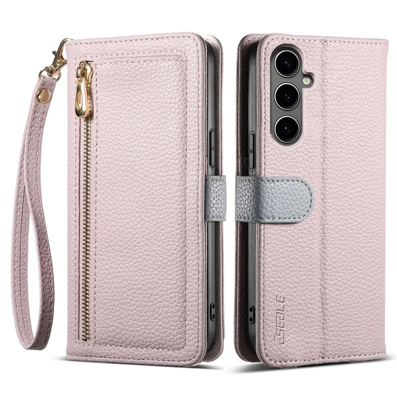 ESEBLE E11 per Samsung Galaxy A35 5G Cover con Tasca con Cerniera, Texture Effetto Pelle di Litchi, con Specchio e Cinturino da Polso - Viola Chiaro