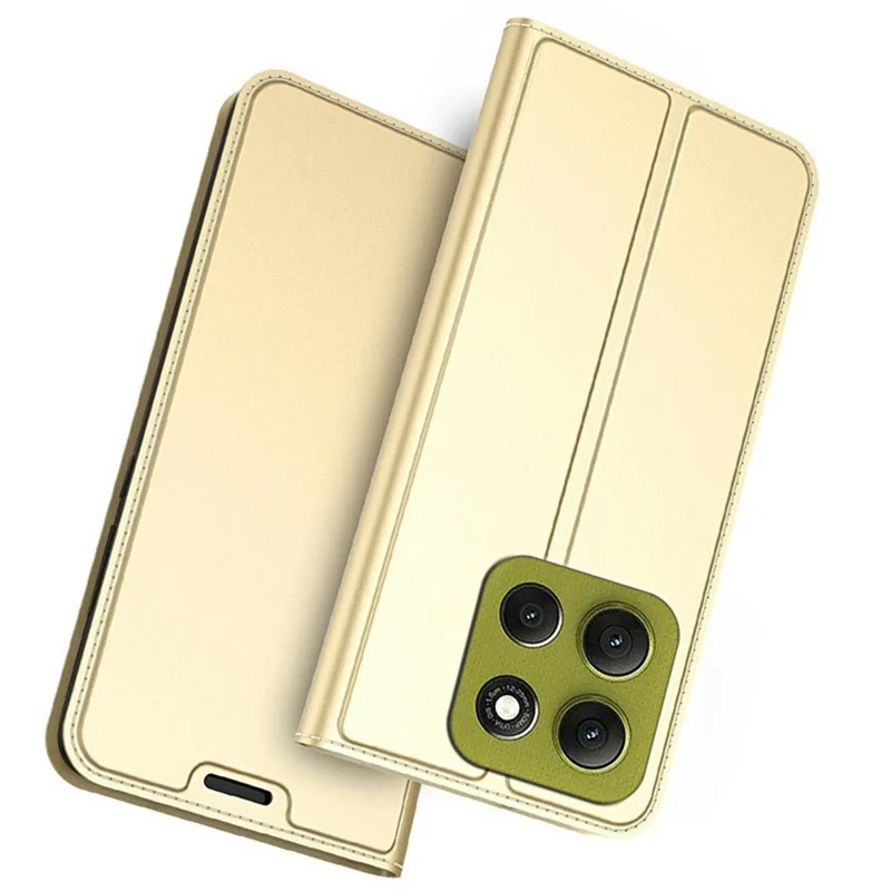 For Motorola Moto G86 5G Case PU Leather Phone Cover with Card Holder Stand - Gold