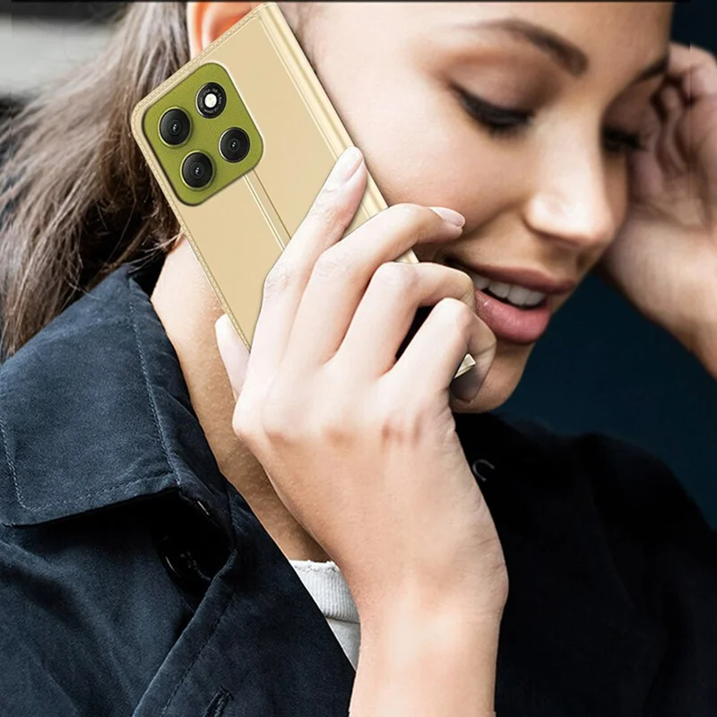 For Motorola Moto G86 5G Case PU Leather Phone Cover with Card Holder Stand - Gold