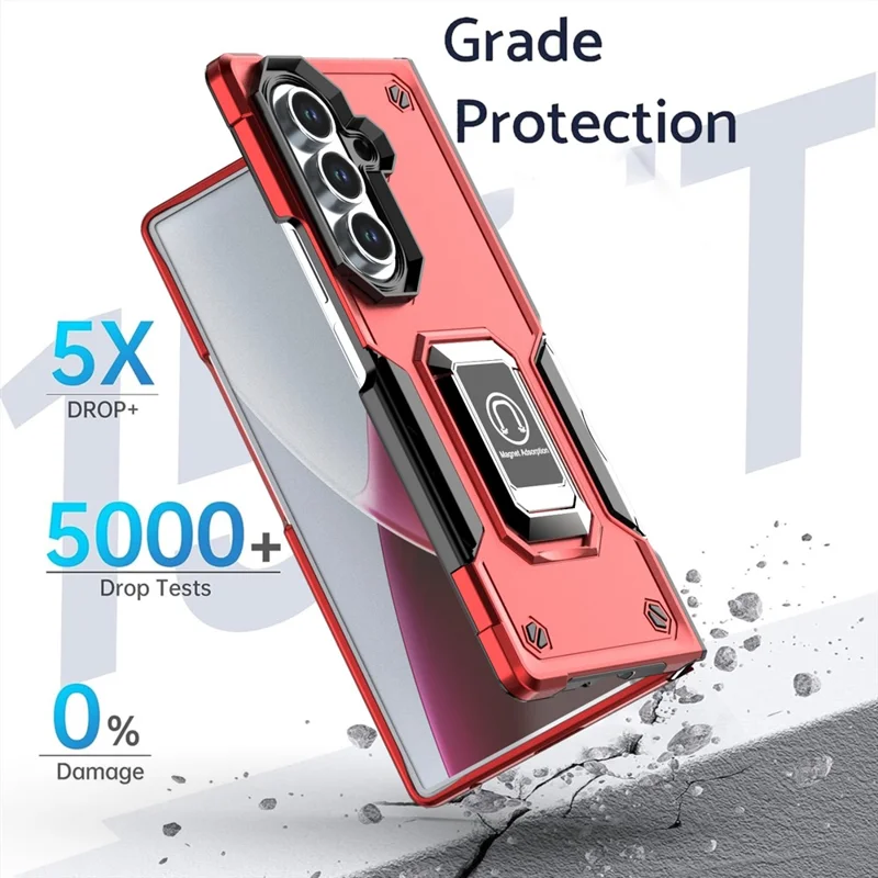 Für Samsung Galaxy Fold7 5G Hülle Versteckter Ständer PC + TPU Stoßfeste Handyhülle - Rot