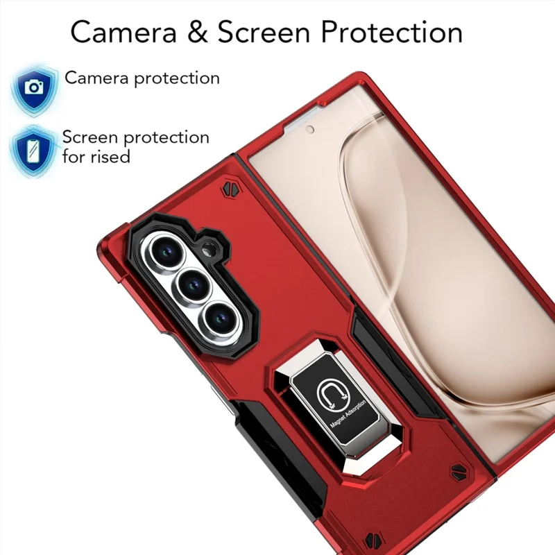 Für Samsung Galaxy Fold7 5G Hülle Versteckter Ständer PC + TPU Stoßfeste Handyhülle - Rot