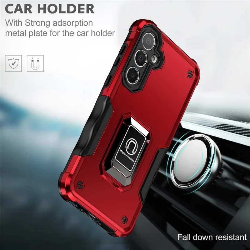 For Samsung Galaxy A55 5G Case Hidden Kickstand PC + TPU Shockproof Phone Cover - Red