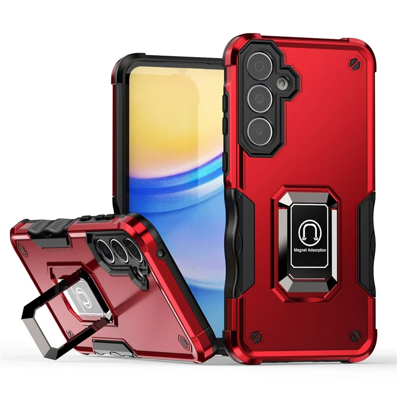 Für Samsung Galaxy A36 5G Hülle mit verstecktem Ständer PC + TPU Stoßfeste Handyhülle - Rot