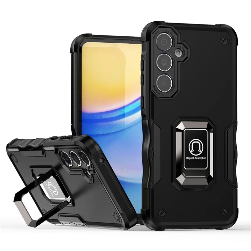 For Samsung Galaxy A56 5G Case Hidden Kickstand PC + TPU Shockproof Phone Cover - Black
