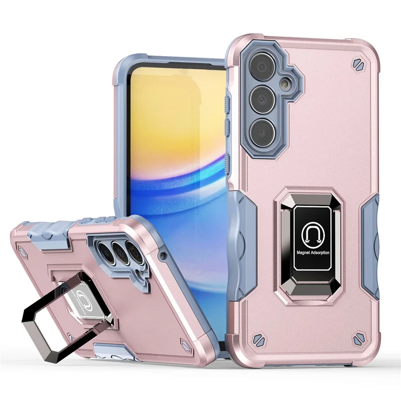 For Samsung Galaxy A56 5G Case Hidden Kickstand PC + TPU Shockproof Phone Cover - Rose Gold