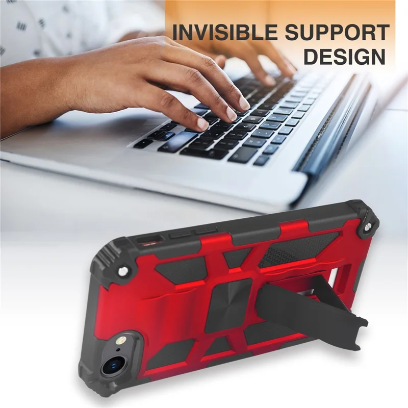 Funda para iPhone SE (2022) con Soporte Antideslizante, Protección Contra Caídas, Carcasa Trasera de PC + TPU - Rojo