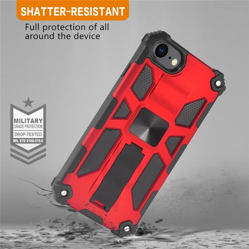 Funda para iPhone SE (2022) con Soporte Antideslizante, Protección Contra Caídas, Carcasa Trasera de PC + TPU - Rojo
