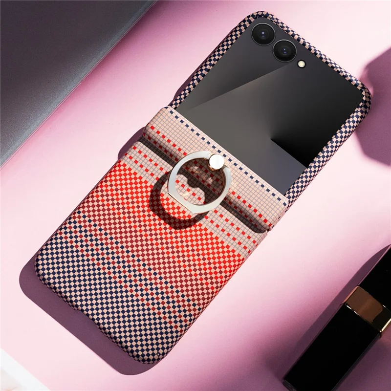 For Samsung Galaxy Z Flip7 5G Phone Case Ring Holder Kickstand PC Cover with Tempered Glass Screen Protector - Pink