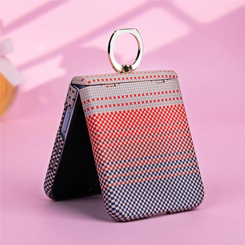 For Samsung Galaxy Z Flip7 5G Phone Case Ring Holder Kickstand PC Cover with Tempered Glass Screen Protector - Pink