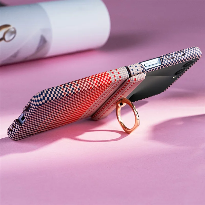 For Samsung Galaxy Z Flip7 5G Phone Case Ring Holder Kickstand PC Cover with Tempered Glass Screen Protector - Pink