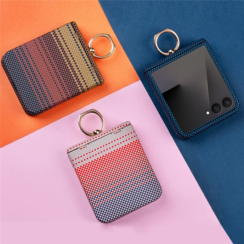 For Samsung Galaxy Z Flip7 5G Phone Case Ring Holder Kickstand PC Cover with Tempered Glass Screen Protector - Pink