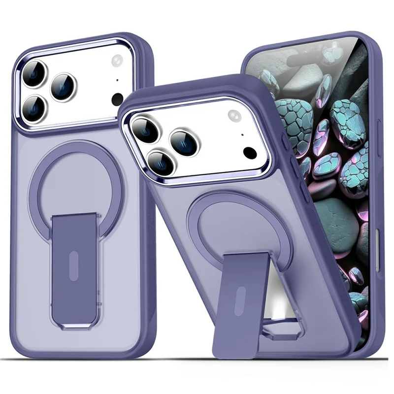 Für iPhone 17 Pro Max Hülle Kompatibel mit MagSafe PC + TPU Handyhülle mit Ständer - Dunkelviolett