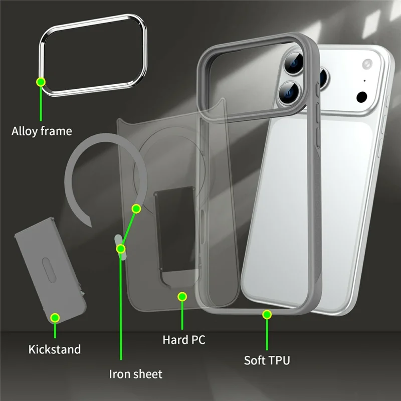 Für iPhone 17 Pro Max Hülle Kompatibel mit MagSafe PC + TPU Handyhülle mit Ständer - Dunkelviolett