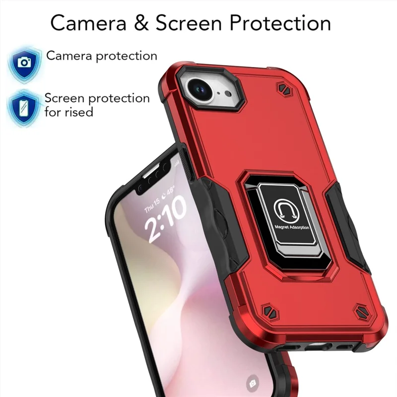 Für iPhone SE (2022) Hülle mit verstecktem Ständer PC + TPU Stoßfeste Handyhülle - Rot