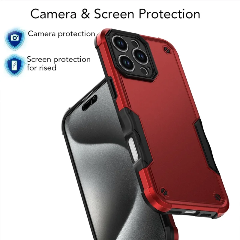 For iPhone 16 Pro Case Hybrid Drop Protection PC + TPU Phone Cover - Red
