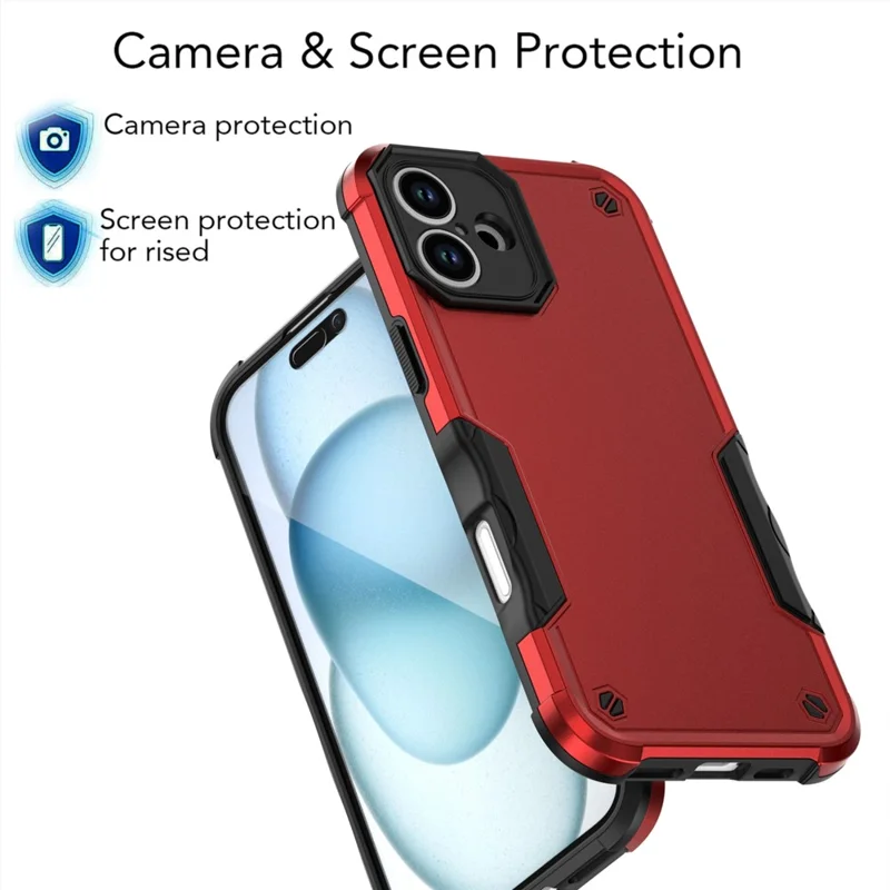 For iPhone 16 Case Hybrid Drop Protection PC + TPU Phone Cover - Red