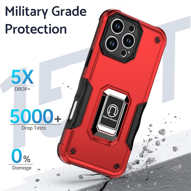 Für iPhone 16 Pro Hülle mit verstecktem Ständer PC + TPU Stoßfeste Handyhülle - Rot
