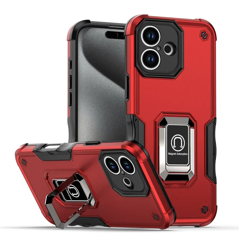 Für iPhone 16 Plus Hülle mit verstecktem Ständer PC + TPU Stoßfeste Handyhülle - Rot