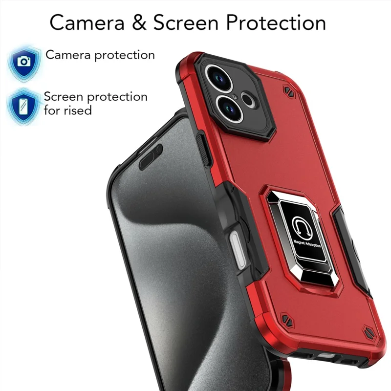 Für iPhone 16 Plus Hülle mit verstecktem Ständer PC + TPU Stoßfeste Handyhülle - Rot