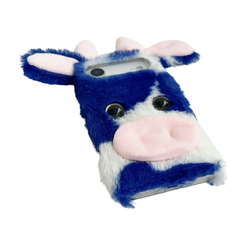 For iPhone 17 Air Case Fluffy Cute Cow Winter Plush Inner TPU Phone Cover - Blue