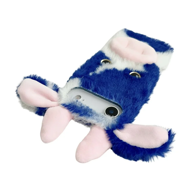 For iPhone 17 Air Case Fluffy Cute Cow Winter Plush Inner TPU Phone Cover - Blue