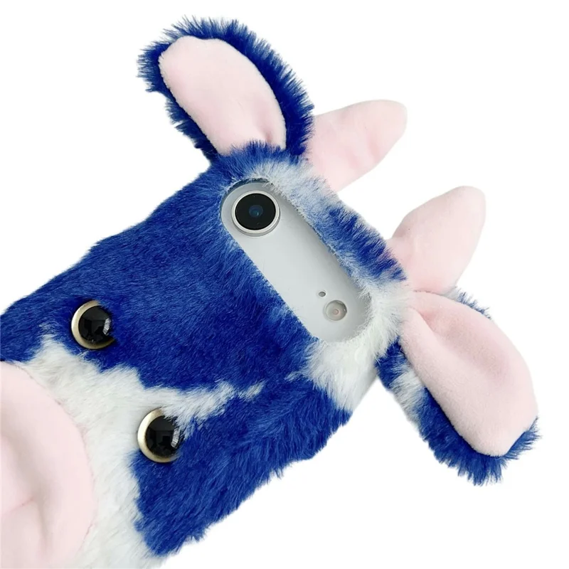 For iPhone 17 Air Case Fluffy Cute Cow Winter Plush Inner TPU Phone Cover - Blue
