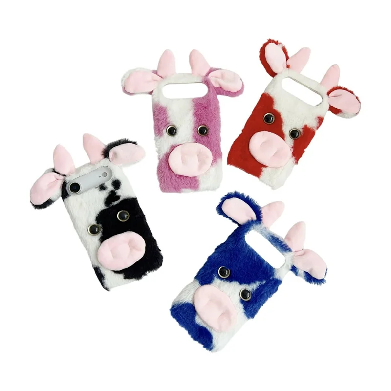 For iPhone Air Case Fluffy Cute Cow Winter Plush Inner TPU Phone Cover - Black