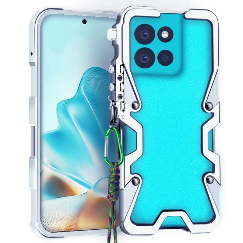 For Motorola Moto G86 5G Bumper Case Aluminium Alloy Metal Phone Shell Cover with Strap - Silver