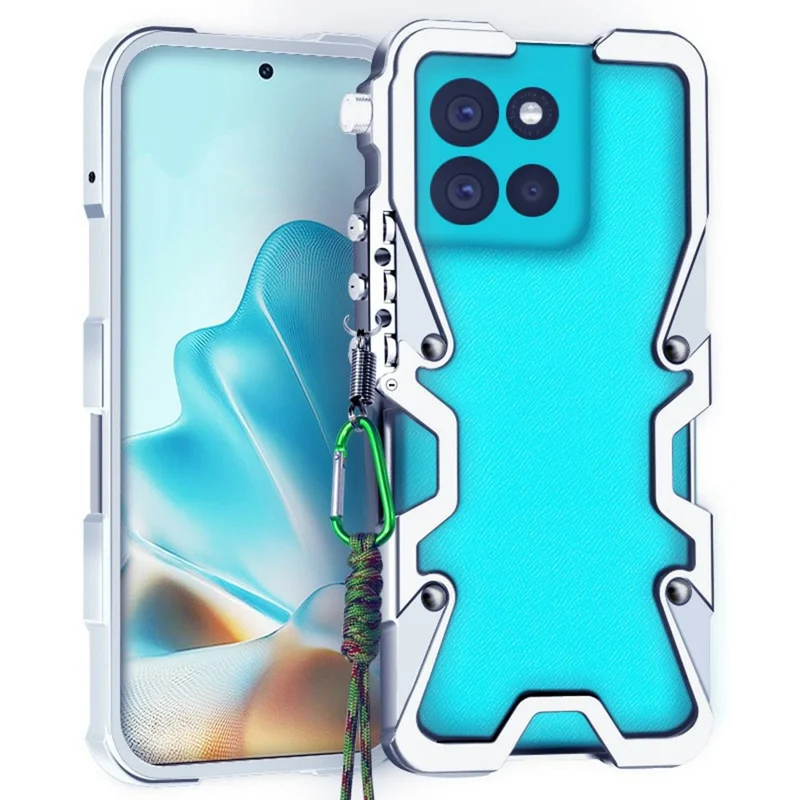 For Motorola Moto G56 5G Bumper Case Aluminium Alloy Metal Phone Shell Cover with Strap - Silver