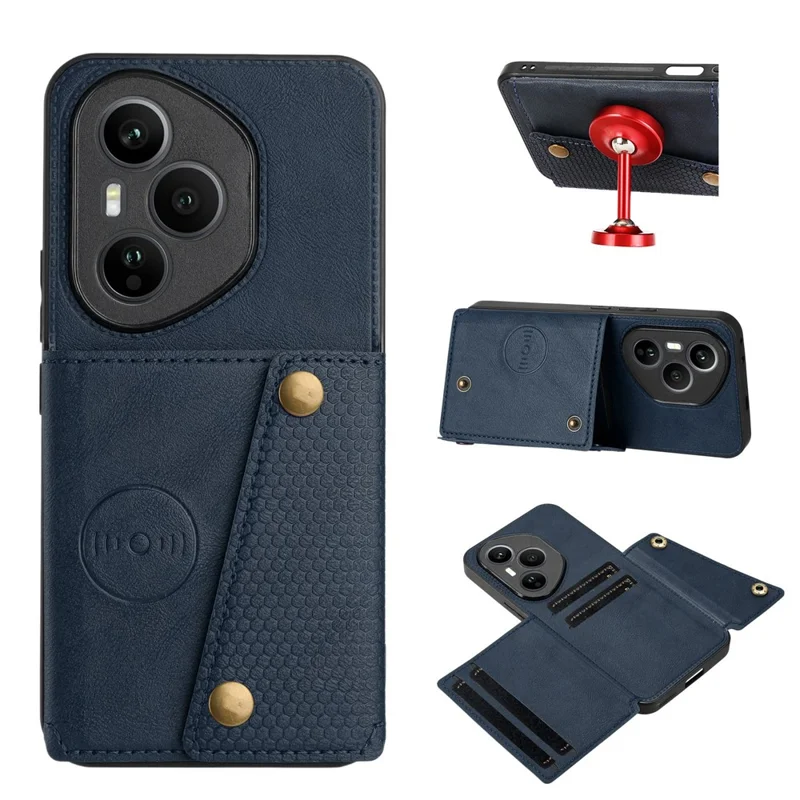 For Honor 400 Pro 5G (Global) Case with Card Slots Kickstand Leather + TPU Phone Cover - Blue