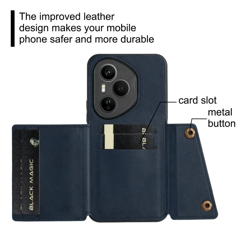 For Honor 400 Pro 5G (Global) Case with Card Slots Kickstand Leather + TPU Phone Cover - Blue