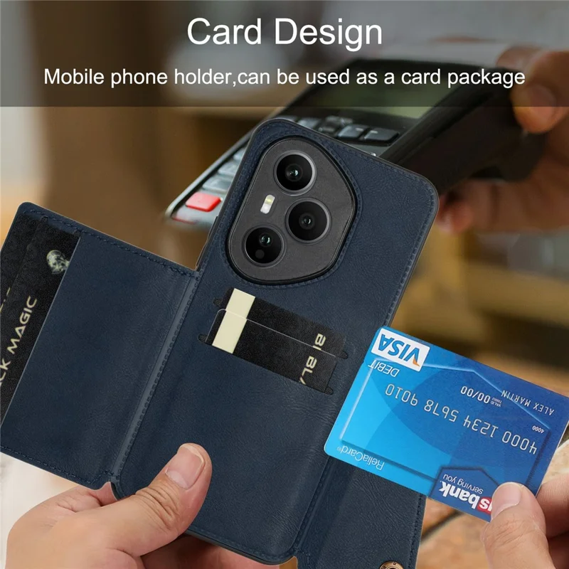 For Honor 400 Pro 5G (Global) Case with Card Slots Kickstand Leather + TPU Phone Cover - Blue